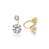 Telephone Stud Earrings with White CZ in 14K Gold and Screw Backing