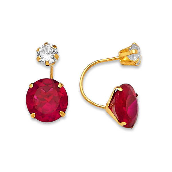 Telephone Stud Earrings with Red & White CZ in 14K Gold and Screw Backing