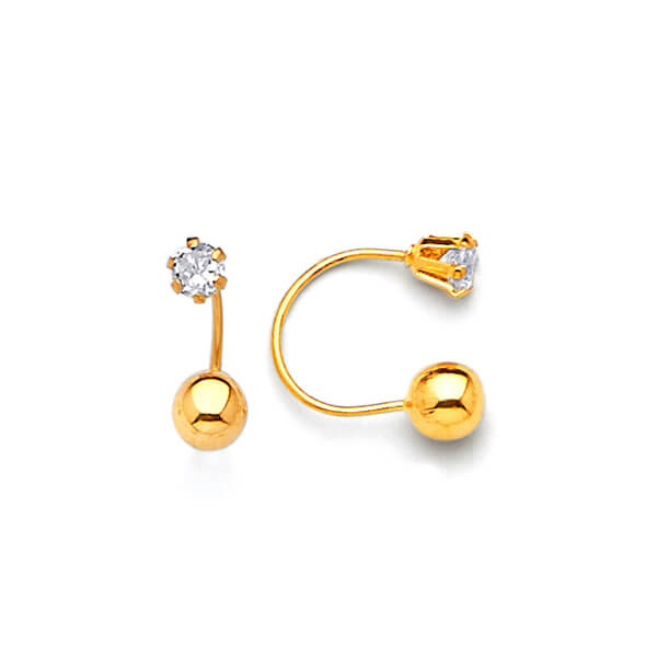 Telephone Stud Earrings with White CZ in 14K Gold and Screw Backing