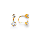 Telephone Stud Earrings with White CZ in 14K Gold and Screw Backing