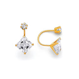 Telephone Stud Earrings with White CZ in 14K Gold and Screw Backing