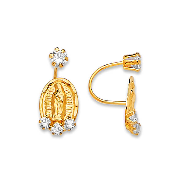 Guadalupe Telephone Stud Earrings with White CZ in 14K Gold and Screw Backing