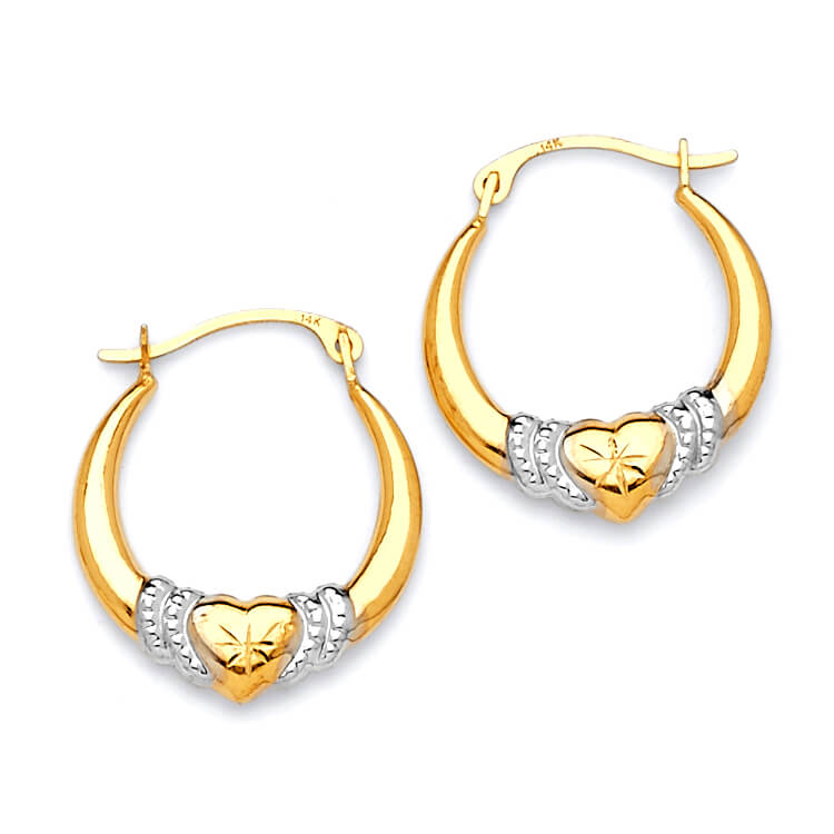 Heart Scallop Hoop Earrings in 14K Two-Tone Gold