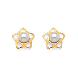 Star Stud Earrings with Pearl in 14K Gold and Butterfly Backing
