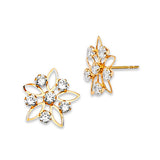 Flower Stud Earrings with White CZ in 14K Gold and Butterfly Backing