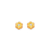 Flower Stud Earrings with White CZ in 14K Gold and Butterfly Backing