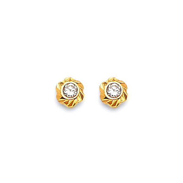 Heart Stud Earrings with White CZ in 14K Gold and Butterfly Backing