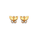 Butterfly Stud Earrings with White CZ in 14K Gold and Butterfly Backing