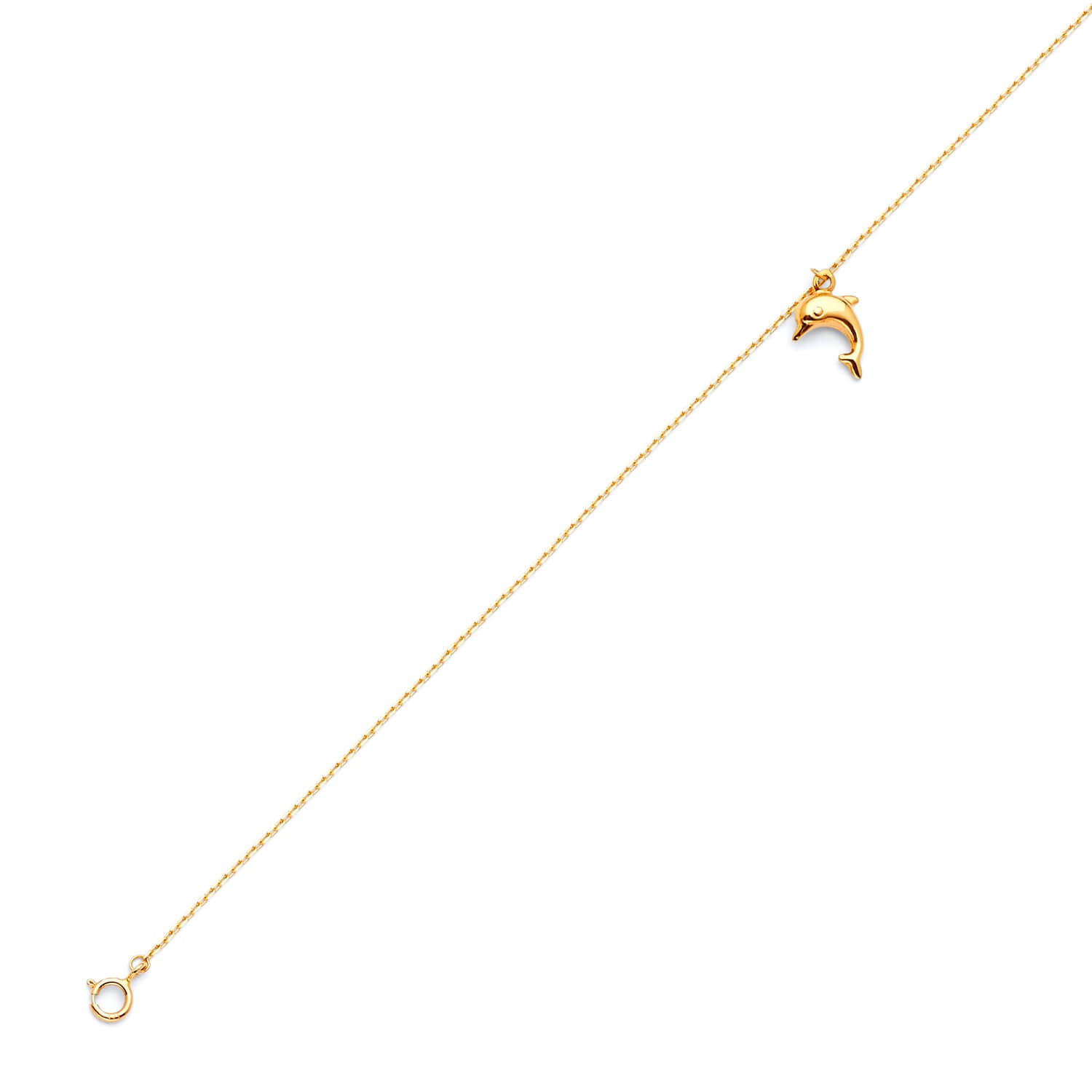 Adjustable Dolphin Charm Anklet in 14K Gold