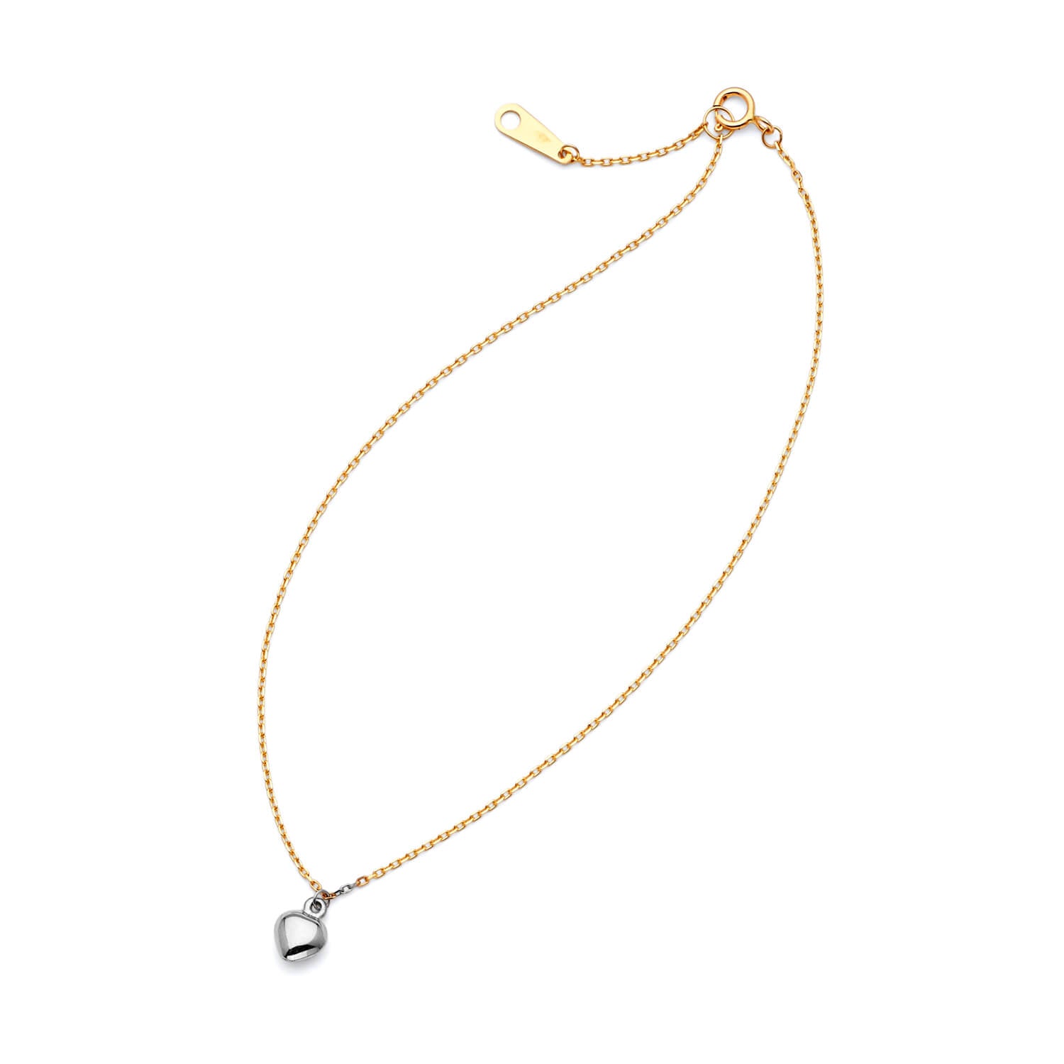 Adjustable Heart Charm Anklet in 14K Two Tone Gold