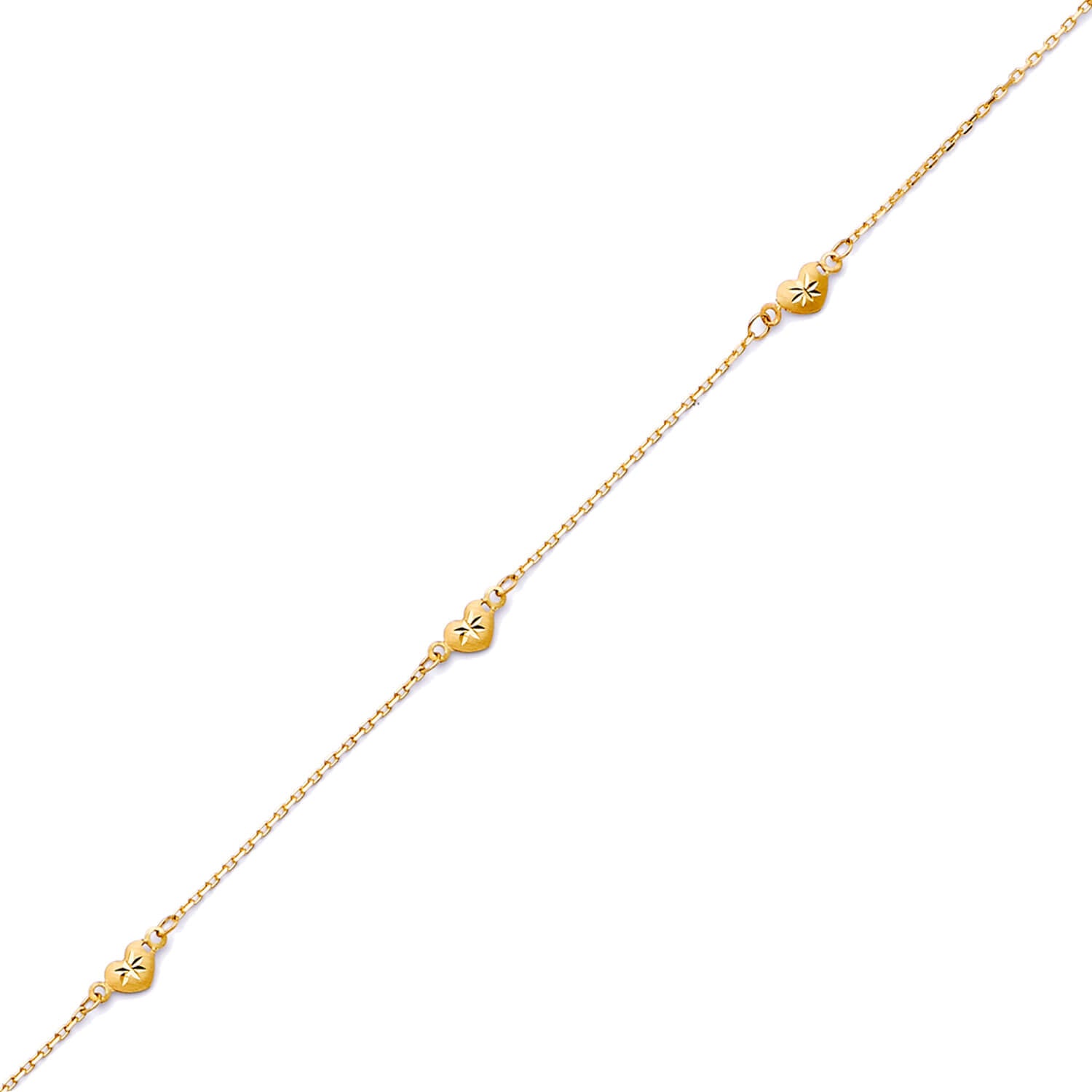 Adjustable Heart Link Anklet in 14K Gold