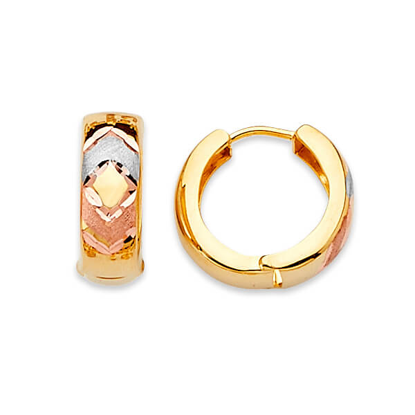 Huggie Earrings in 14K Tri-Color Gold