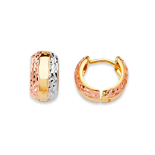 Huggie Earrings in 14K Tri-Color Gold