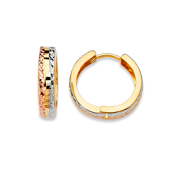 Huggie Earrings in 14K Tri-Color Gold