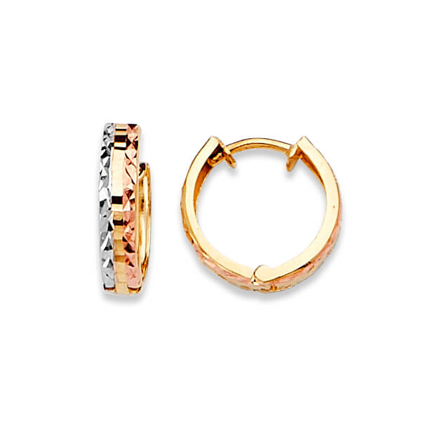 Huggie Earrings in 14K Tri-Color Gold