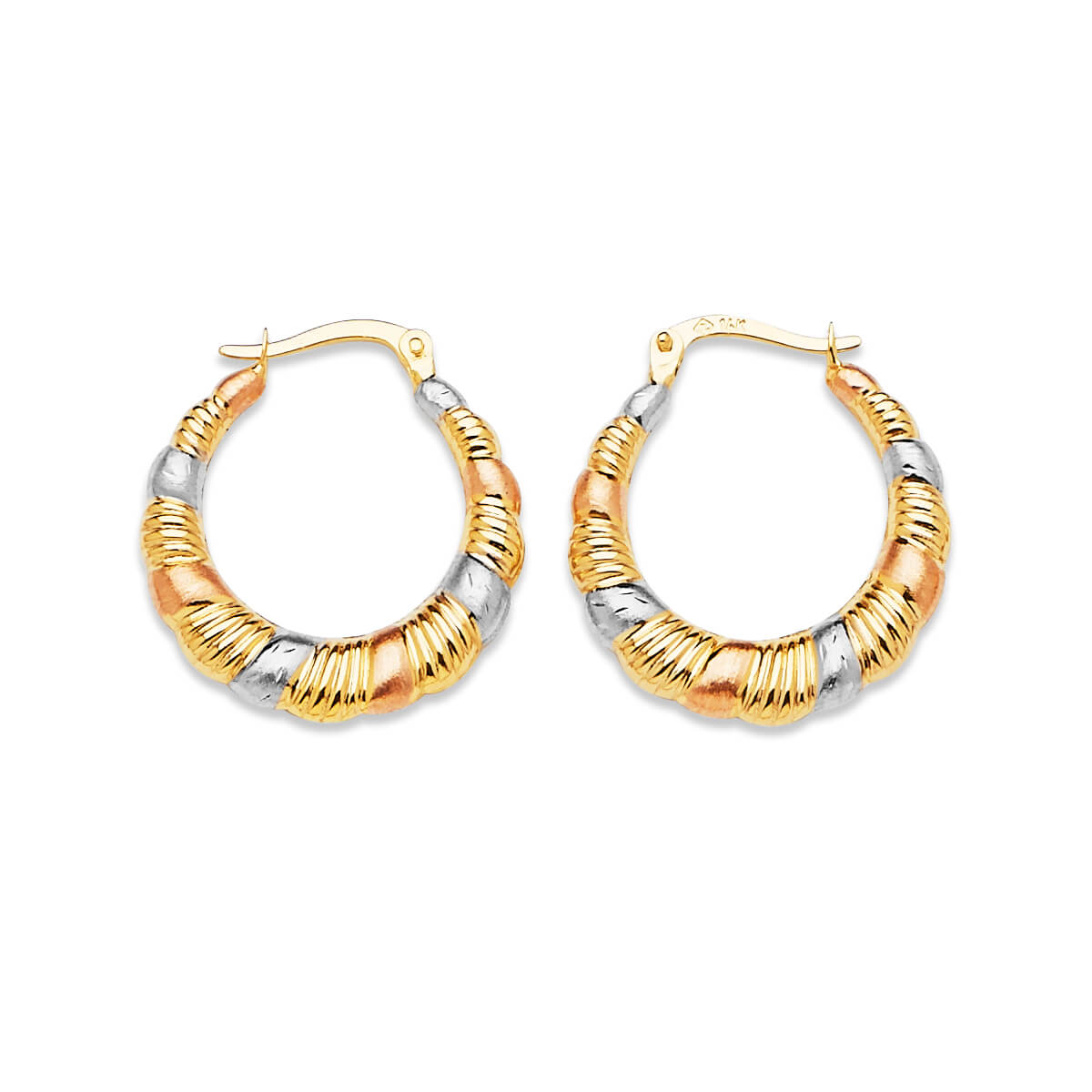 Scallop Hoop Earrings in 14K Tri-Color Gold