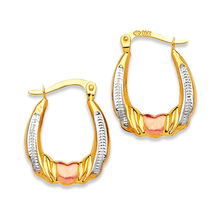 Heart Scallop Hoop Earrings in 14K Tri-Color Gold