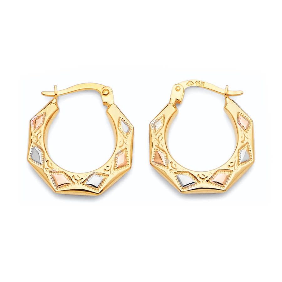 Scallop Hoop Earrings in 14K Tri-Color Gold