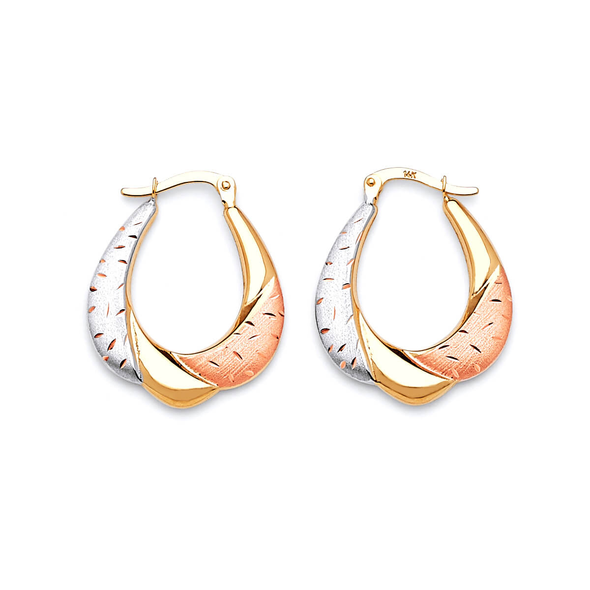 Scallop Hoop Earrings in 14K Tri-Color Gold