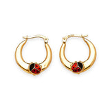 Lady Bug Scallop Hoop Earrings with Red & Black Enamel in 14K Gold