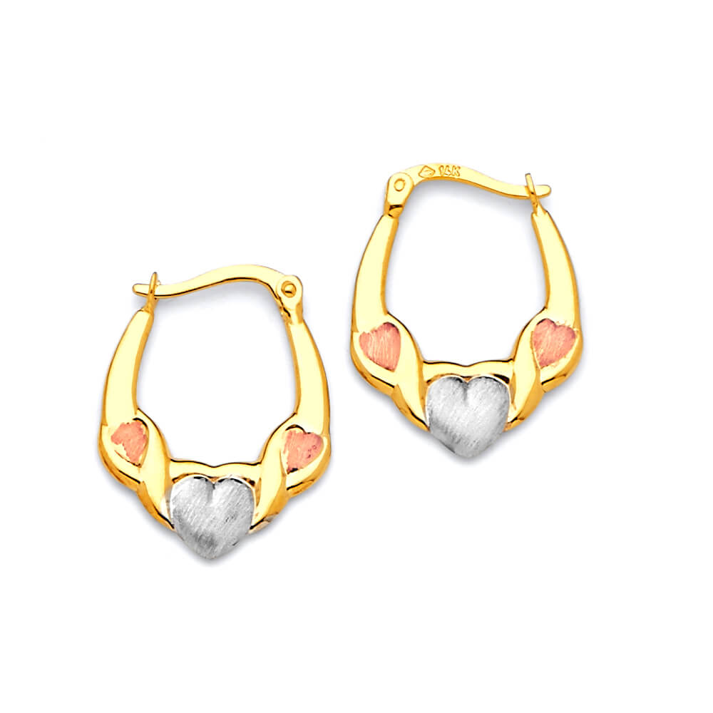 Heart Scallop Hoop Earrings in 14K Tri-Color Gold