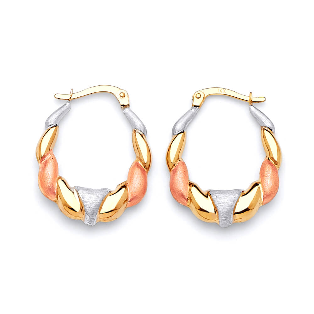 Scallop Hoop Earrings in 14K Tri-Color Gold