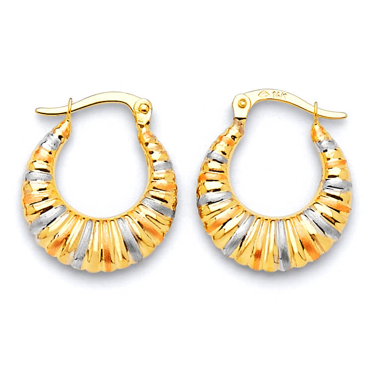 Scallop Hoop Earrings in 14K Tri-Color Gold
