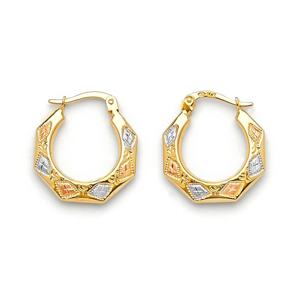 Scallop Hoop Earrings in 14K Tri-Color Gold