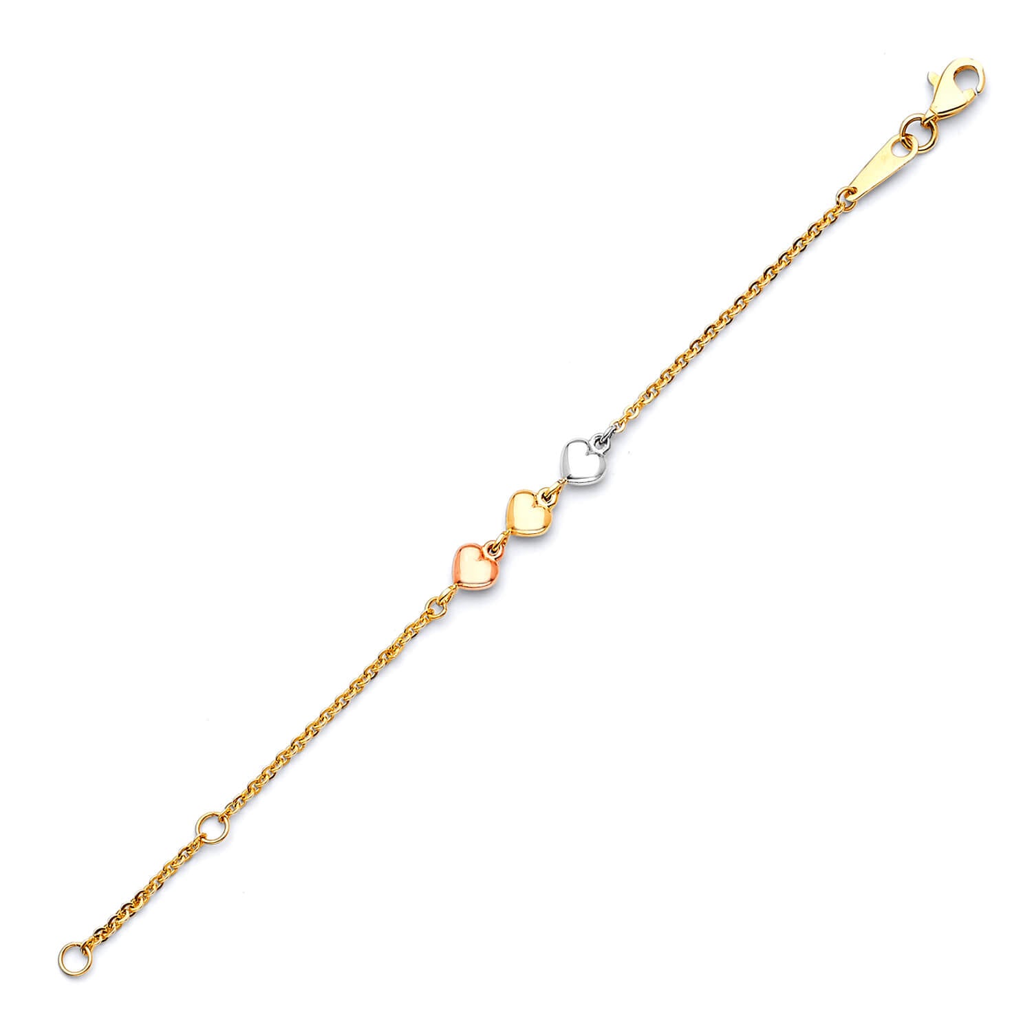Kids Heart Charm Bracelet In 14K Tri-Color Gold
