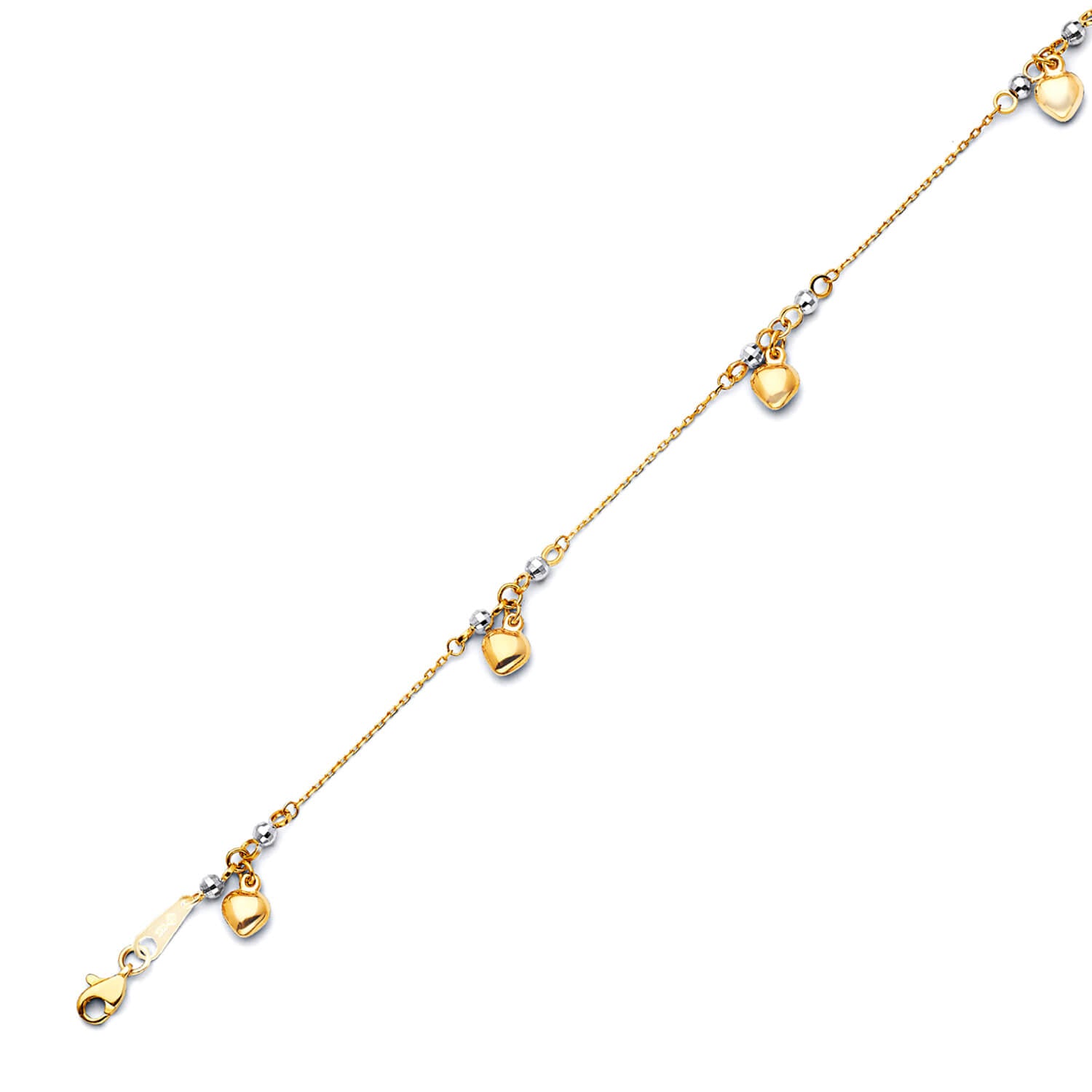 Adjustable Heart Charm Anklet in 14K Two Tone Gold