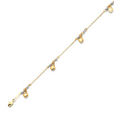 Adjustable Heart Charm Anklet in 14K Two Tone Gold