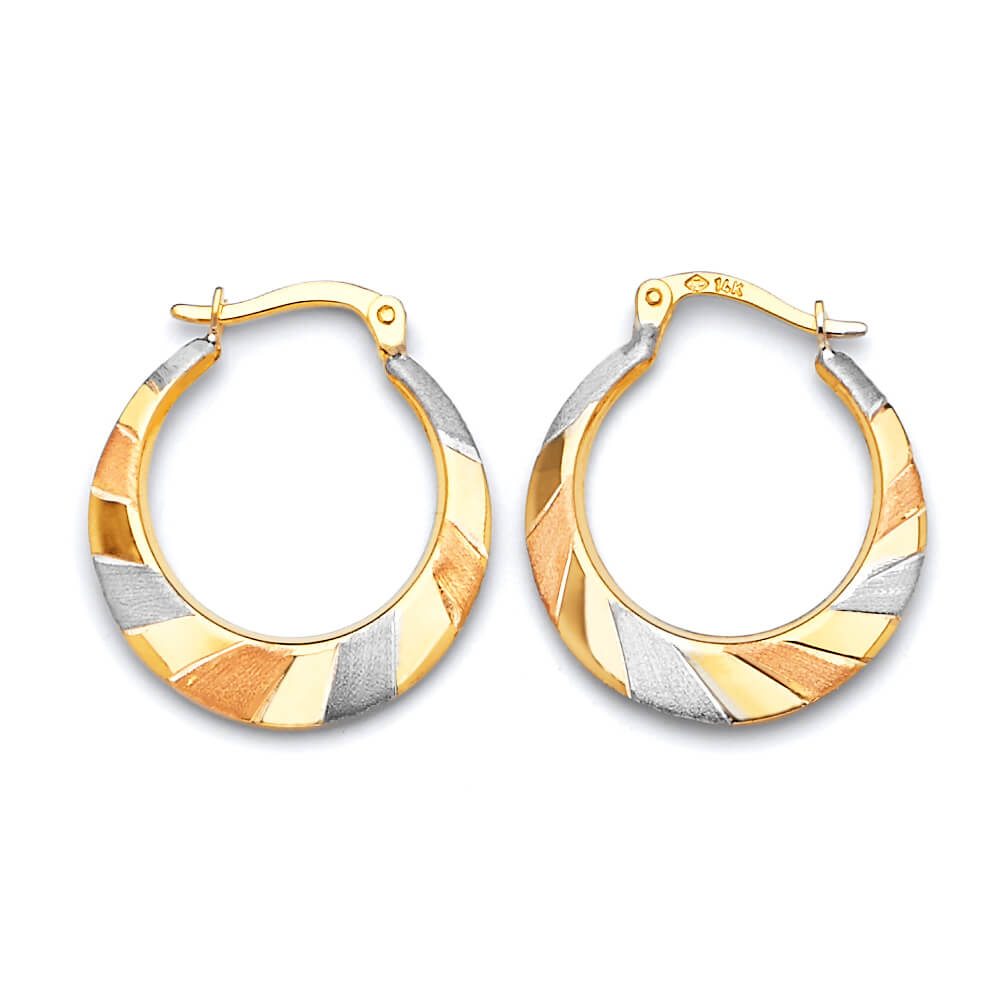 Scallop Hoop Earrings in 14K Tri-Color Gold