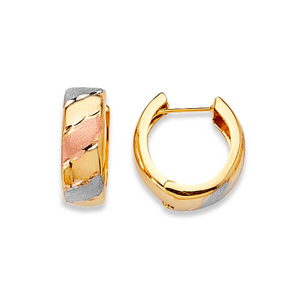 Huggie Earrings in 14K Tri-Color Gold