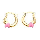 Elephant Scallop Hoop Earrings with Pink Enamel in 14K Gold