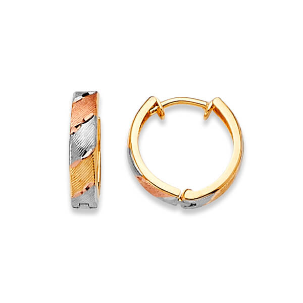 Huggie Earrings in 14K Tri-Color Gold
