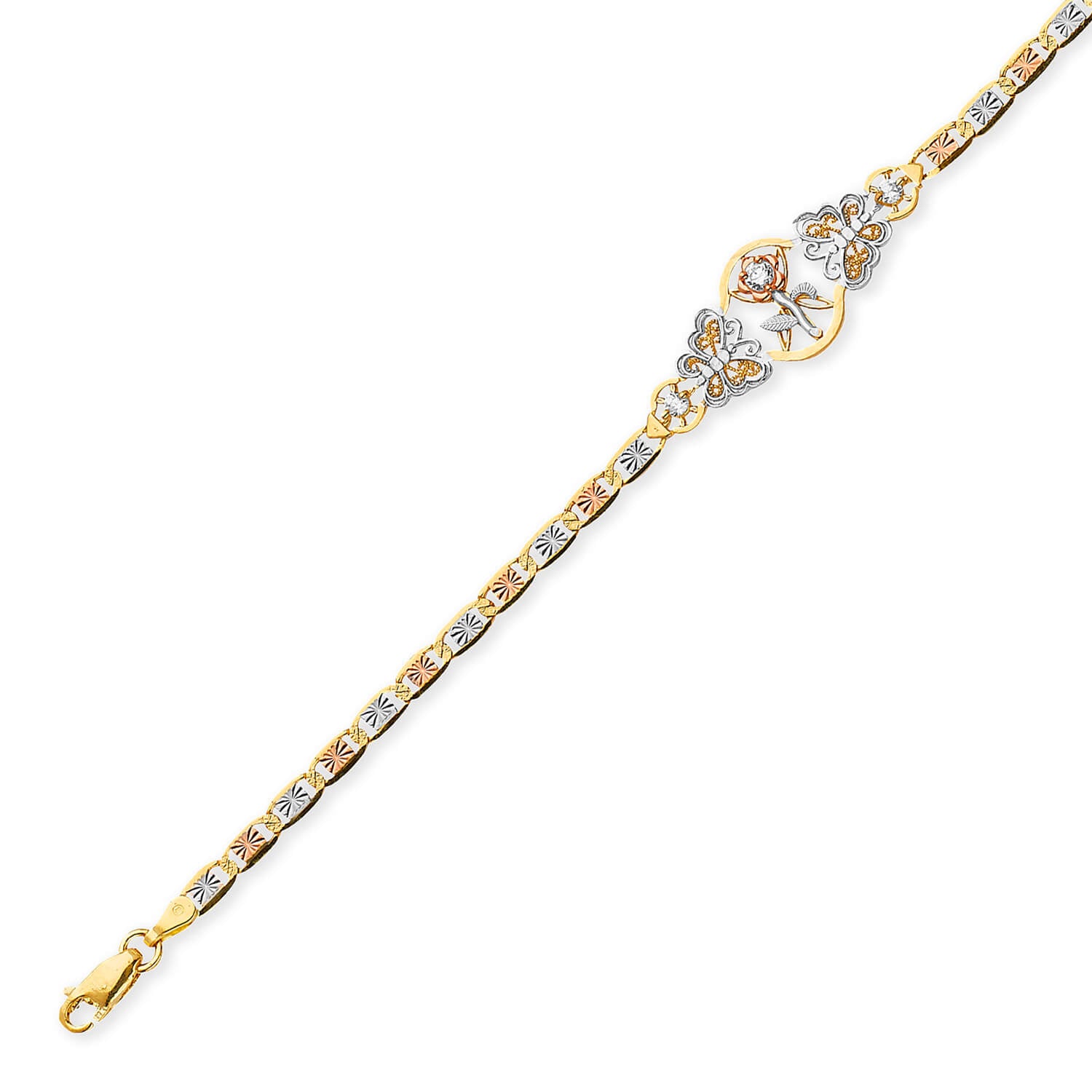 Valentino White CZ Ladies Bracelet In 14K Tri-Color Gold