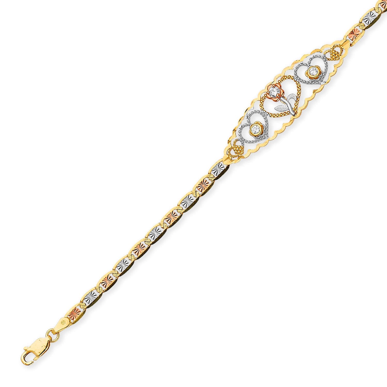 Valentino White CZ Ladies Bracelet In 14K Tri-Color Gold
