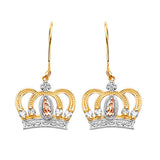 Guadalupe Drop Earrings with White CZ in 14K Tri-Color Gold