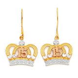 Tiara Drop Earrings with White CZ in 14K Tri-Color Gold