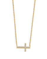 White CZ Cross Charm Necklace in 14K Gold