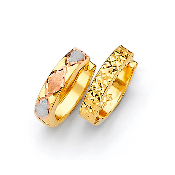 Huggie Earrings in 14K Tri-Color Gold