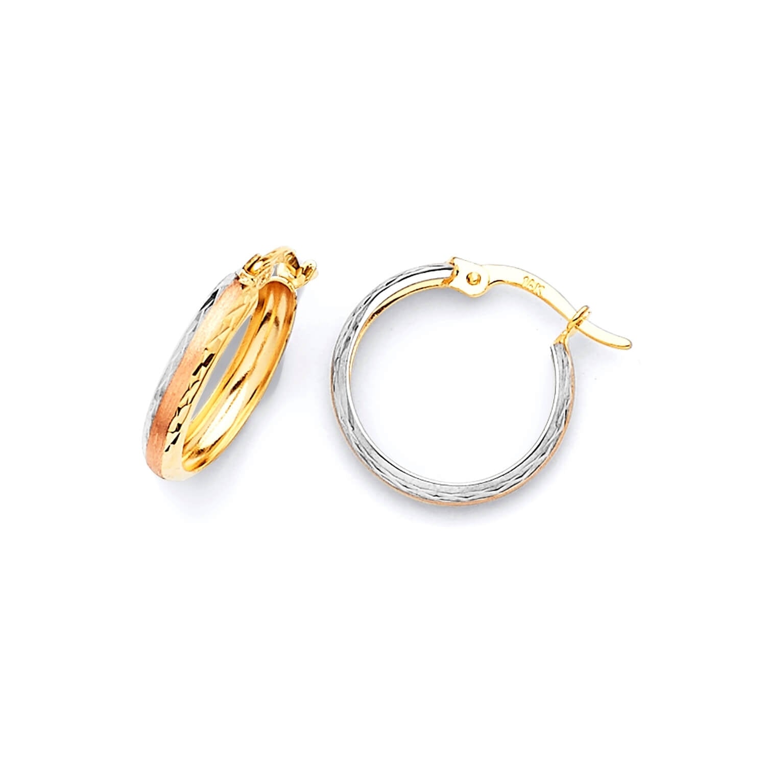 Bangle Hoop Earrings in 14K Tri-Color Gold