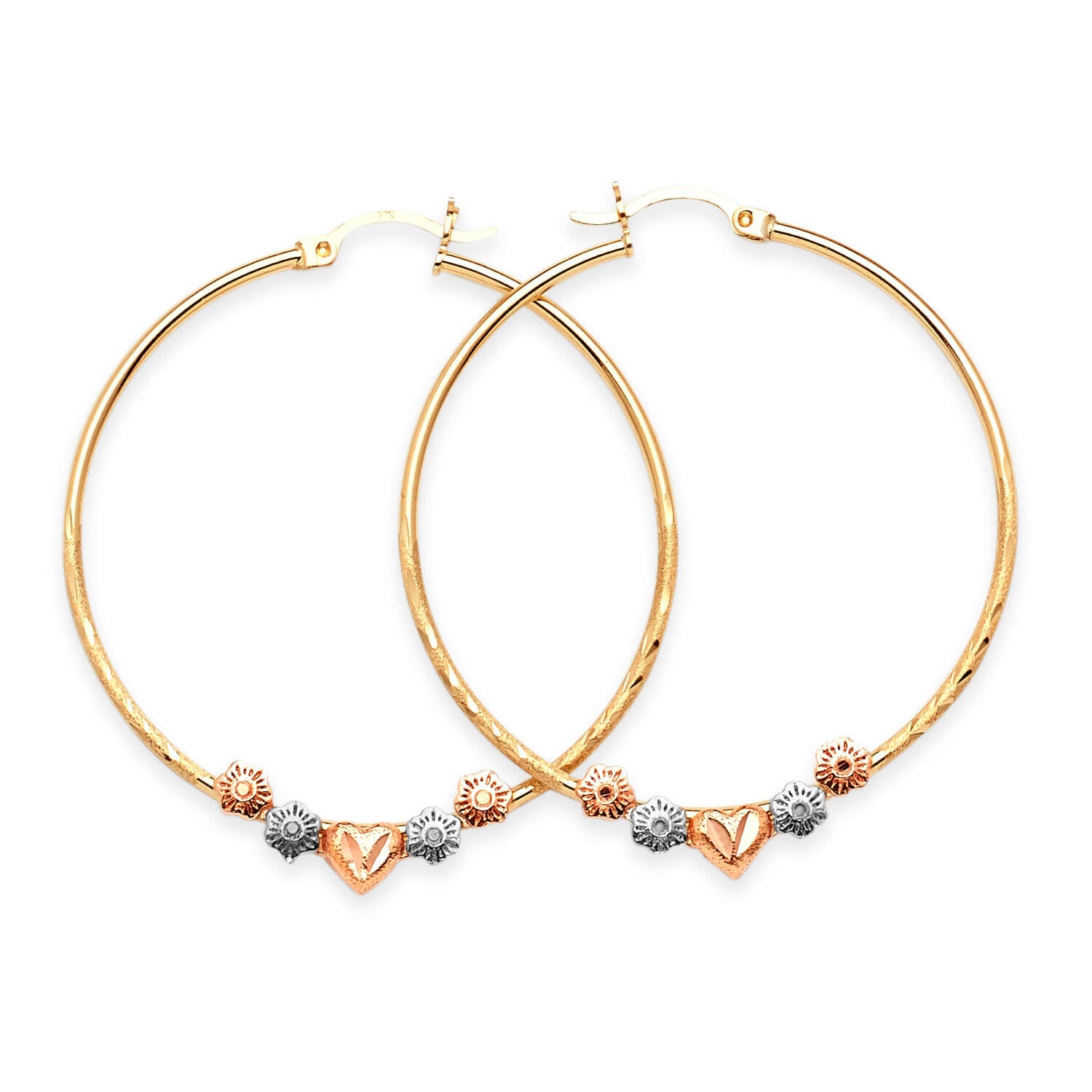 Heart Hoop Earrings in 14K Tri-Color Gold
