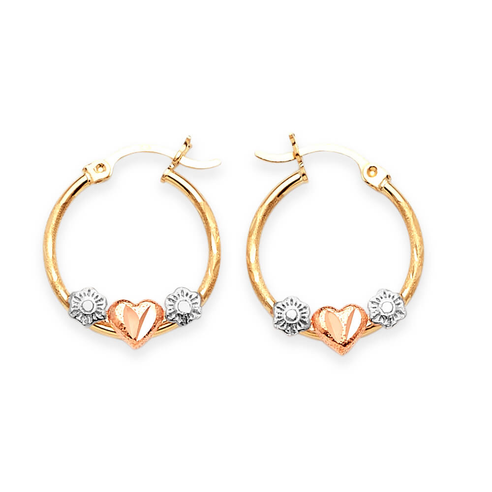 Heart Hoop Earrings in 14K Tri-Color Gold
