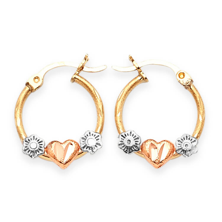 Heart Hoop Earrings in 14K Tri-Color Gold