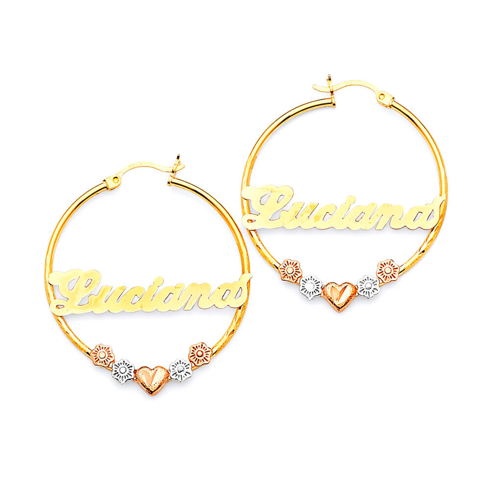 Heart Personalized Hoop Earrings in 14K Tri-Color Gold