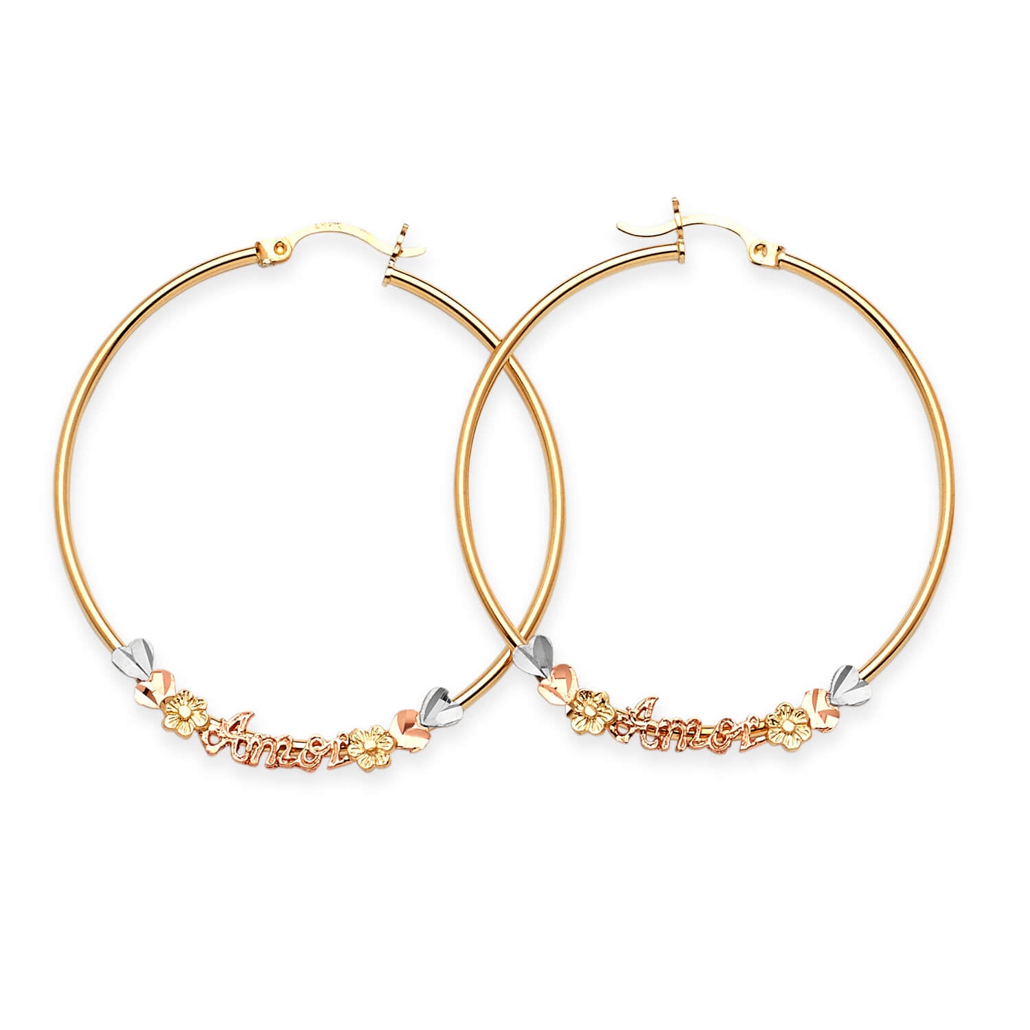 Heart Hoop Earrings in 14K Tri-Color Gold