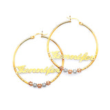Flower Personalized Hoop Earrings in 14K Tri-Color Gold