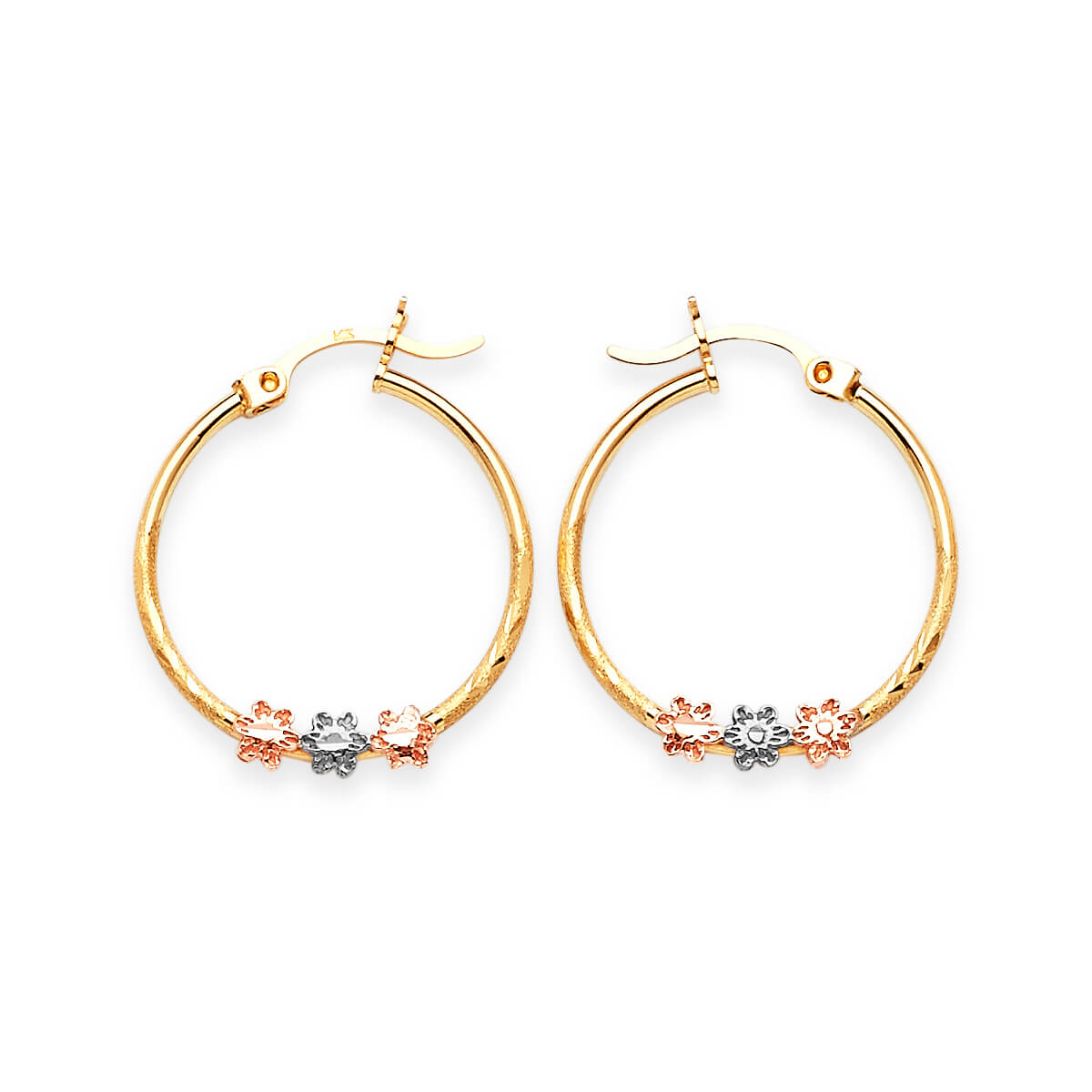Flower Hoop Earrings in 14K Tri-Color Gold