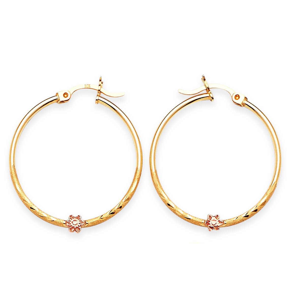 Flower Hoop Earrings in 14K Two-Tone Gold